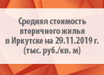 Средняя стоимость вторичного жилья в Иркутске на 29.11.2019 г. (тыс. руб./кв. м)