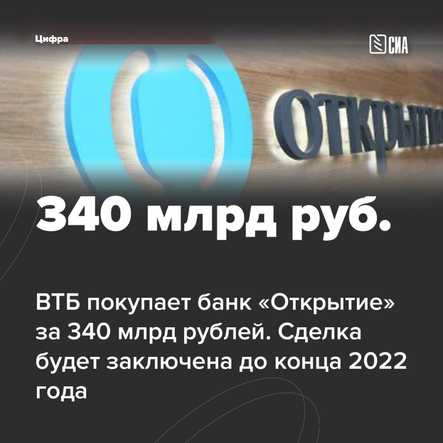 ВТБ покупает банк «Открытие» за 340 млрд рублей. - СИА