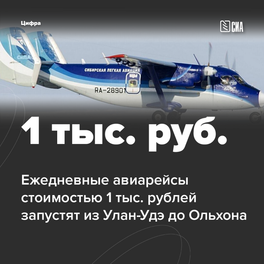 Ежедневные авиарейсы стоимостью 1 тыс. рублей запустят из Улан-Удэ до  Ольхона. - СИА